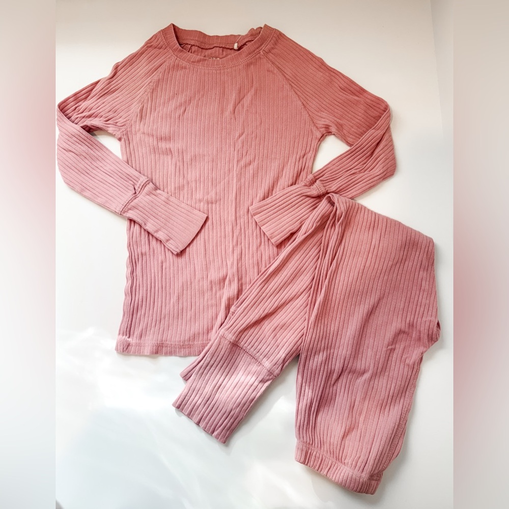 Sleep On It Ribbed Pink Kids Pajama Set